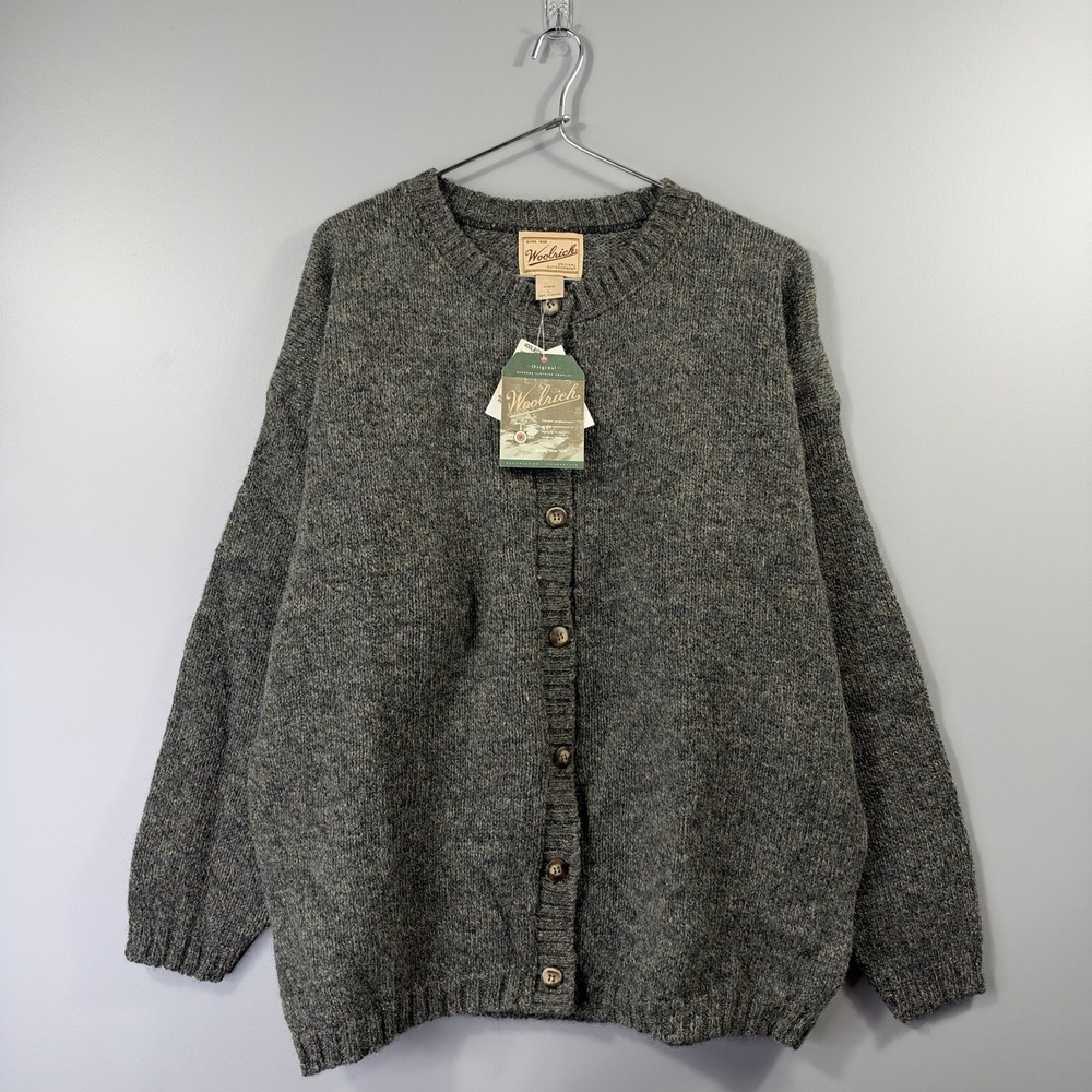 NWT Woolrich Sweater Womens Large Gray Wool Button Front Cardigan Chunky Knit